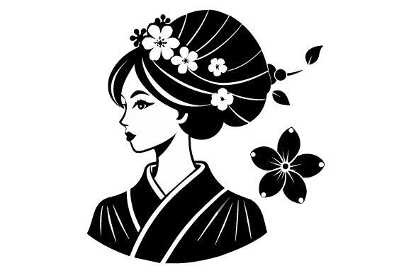 Beautiful American Geisha Black Silhouette