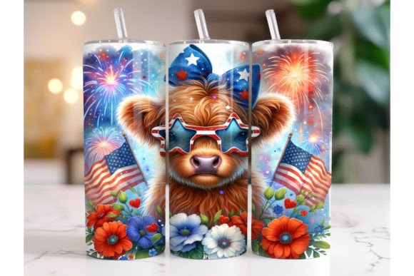 Patriotic Highland Cow Tumbler Wrap Design