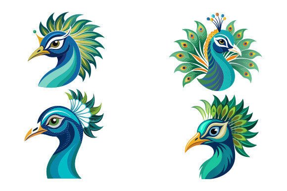 Peacock Head Design on White Background