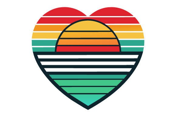 Retro Striped Sunset Prints in Heart: A Versatile Design Asset for Creative Projects